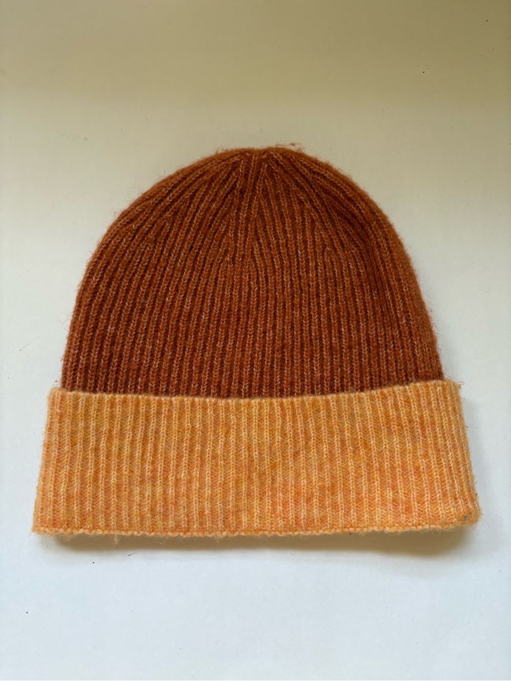 Anthropologie Orange Brown Wool Blend Knit Beanie Foldover Cuff Hat Soft Gorpcor